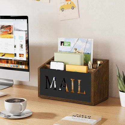 YINMIT Mail Organizer Countertop, Mail Holder with 3 Compartments, Mail Holder Sorter for Desk, Mail Organizer Wall Mounted, Countertop Desk Office Accessories Organizer for File Paper Folder