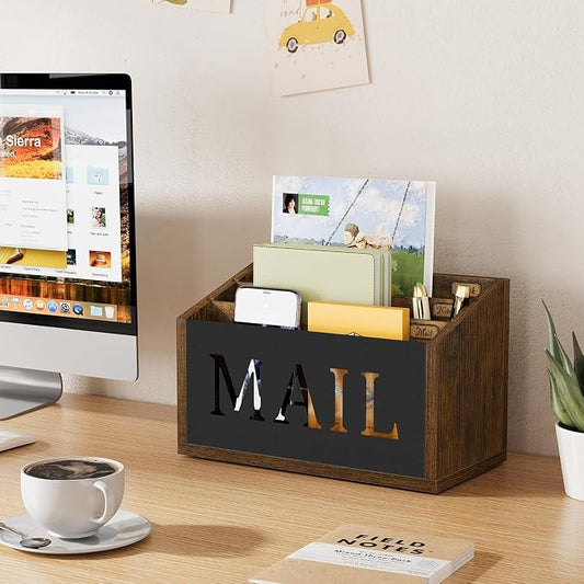 YINMIT Mail Organizer Countertop, Mail Holder with 3 Compartments, Mail Holder Sorter for Desk, Mail Organizer Wall Mounted, Countertop Desk Office Accessories Organizer for File Paper Folder
