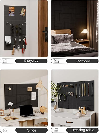 Fluxynara Felt Bulletin Board Tiles -28"x18" with 40 Adhesive Tabs, Cork Board Alternative for Office Decor, Push Pin Board Wall Organizer 6-Pack(Black)