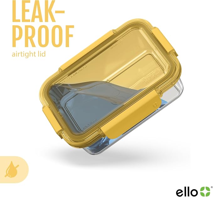Ello Color Lock Glass Meal Prep Sets Leak-Proof Glass Food Storage Containers with Airtight BPA-Free Plastic Lids, Dishwasher, Microwave, and Freezer Safe