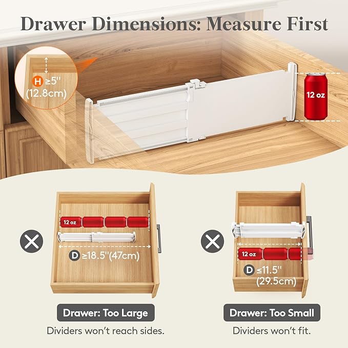 Lifewit 5" High 9 Pack Drawer Dividers, 11.5"-18.5" Adjustable Deep Drawer Organizer Clothes, Expandable White Plastic Separators for Dresser, Kitchen, Cabinet, Nursery, Office Organization & Storage