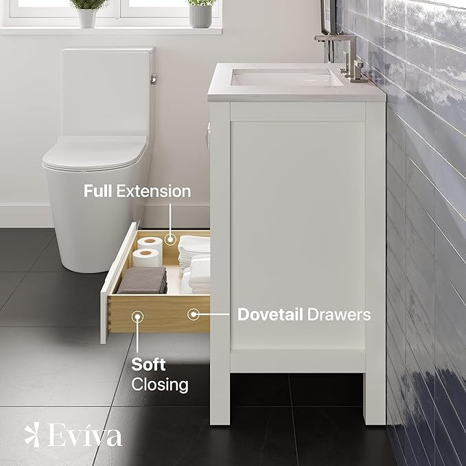 Eviva Aberdeen 30 in. White Single Sink Bath Vanity with Carrara Quartz Top and Undermount Porcelain Sink