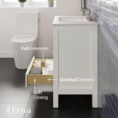 Eviva Aberdeen 30 in. White Single Sink Bath Vanity with Carrara Quartz Top and Undermount Porcelain Sink