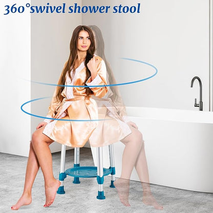 Shower Chair Stool for Inside Shower, Small Corner Plastic Stool for Shower 300 Lb,360° Swivel Bath Shower Seat for Seniors Adults Sitting, Adjustable Bathtub Stool with Storage Tray (Green)