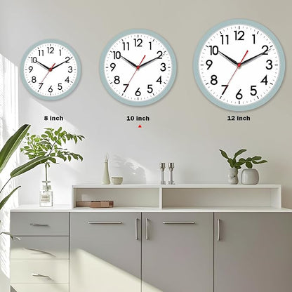 AKCISOT Wall Clock, Modern Small Wall Clocks Battery Operated 10 Inch, Silent Non-Ticking Analog Classic for Office, Home, Bathroom, Kitchen, Bedroom, School(Blue Gray)
