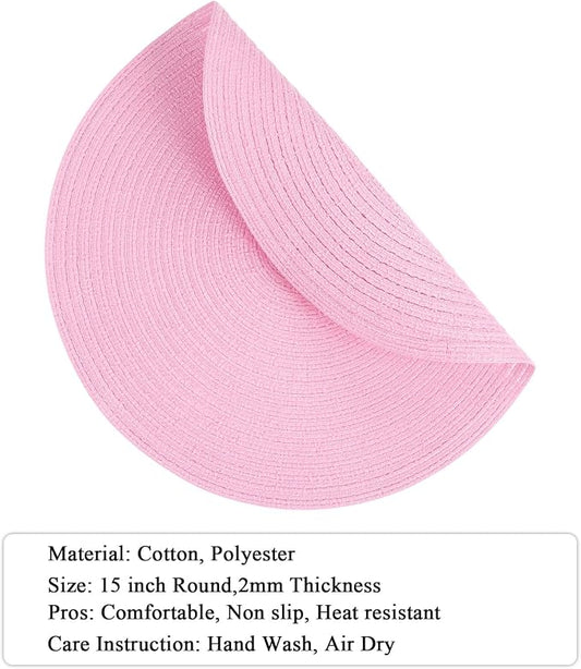 SHACOS Round Braided Placemats Set of 4 Washable 15 inch Round Table Mats for Dining Table Place Mats Home Wedding Party Decor (Pink, 4)