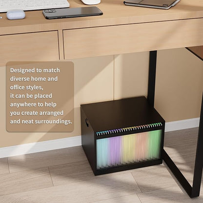 LONTAI Bamboo Hanging File Boxes with Lids 2 Pack, File Organizer Box for Letter/Legal File, File Box with Hanging Folders Acrylic Light Easy Assembly File Storage Boxes for Home Office, Black