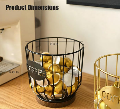 Coffee Pod Holders for Counter, Nespresso Pods Holder, K-Cup Holder, Coffee Pod Basket, Countertop Organizer for Keurig Kcups & Espresso Capsules, Coffee Station Accessories(Black Plating)
