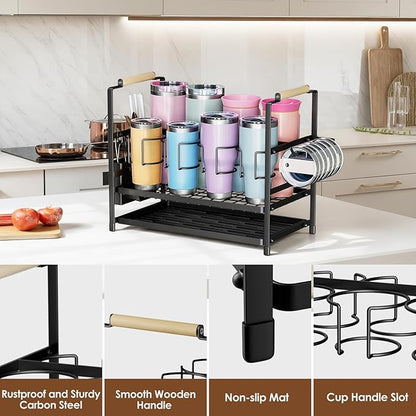 Housolution Water Bottle Organizer Drying Rack for 10 to 40 oz Cups, Multifunctional 8 Slots Tumbler Organizer Cup Holder Rack Compatible with Stanley, Owala, Simple Modern and Other Brands