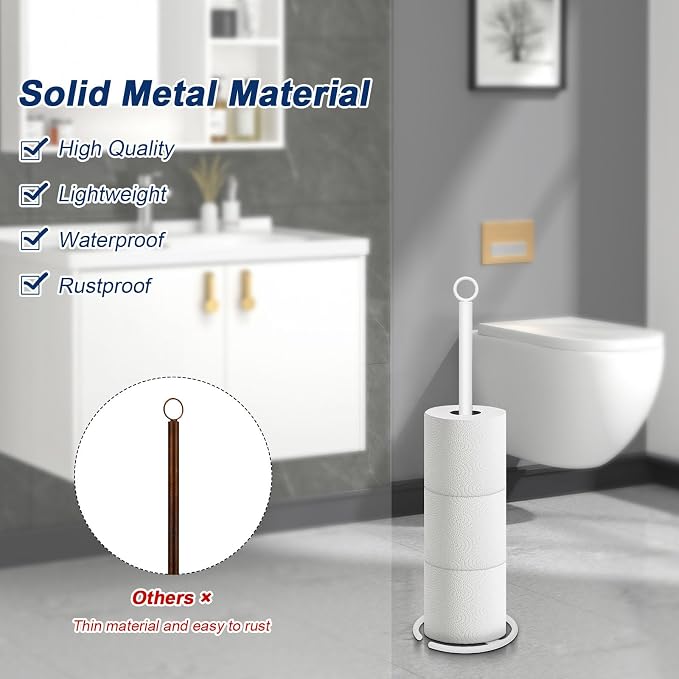 NearMoon Bath Toilet Paper Holder Stand, Freestanding Tissue Paper Storage with Reserve, Space Toilet 4 Rolls Holder for Bathroom/Kitchen Countertop-All Metal (2 Pack, White)