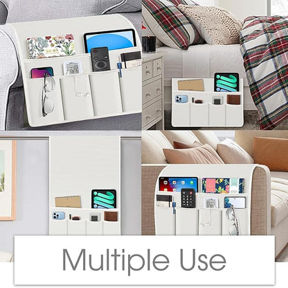 Joywell Armrest Organizer Remote Holder for Recliner Armchair Caddy Couch Sofa Arm Chair Caddie with 6 Pocket Storage for Magazine, Phone, iPad,Off White