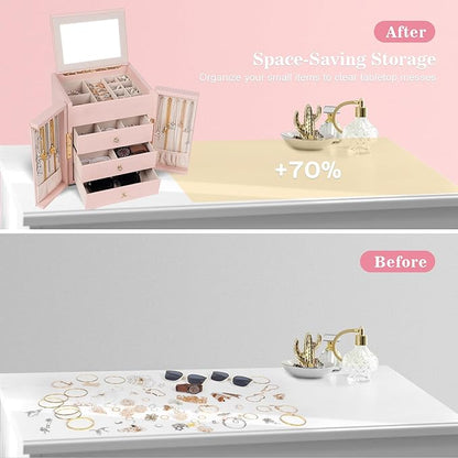 Dajasan Jewelry Box for Girls Women, 4-Tier Large Jewelry Organizer Box, Jewelry Storage Organizer, Jewelry Gift Box for Christmas, Valentine's Day, Birthday, Mother's Day (Pink)