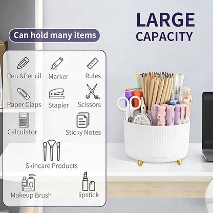 Camelmother Pen Holder For Desk With 5 Slots 360°Rotating Pencil Holder Makeup Organiezr Teacher Supplies Office decor (white)