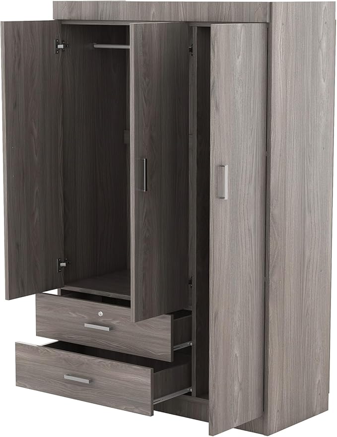 3 Door Wardrobe Cabinet Closet with Storage Drawers, Shelves and Hanging Rail for Clothes, Bedroom Organizer Funiture