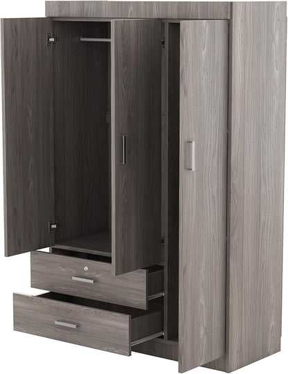 3 Door Wardrobe Cabinet Closet with Storage Drawers, Shelves and Hanging Rail for Clothes, Bedroom Organizer Funiture