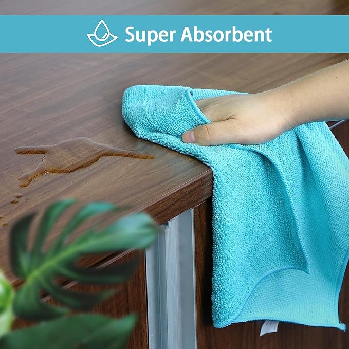 HOMEXCEL Microfiber Cleaning Cloth 210GSM, Pack of 12, Size:11.5" x 11.5", Ultra-Soft, High-Density Non-Abrasive Cleaning Towels for Cars, Glass, Kitchen, Reusable Rags, Blue/Green/Yellow/Pink