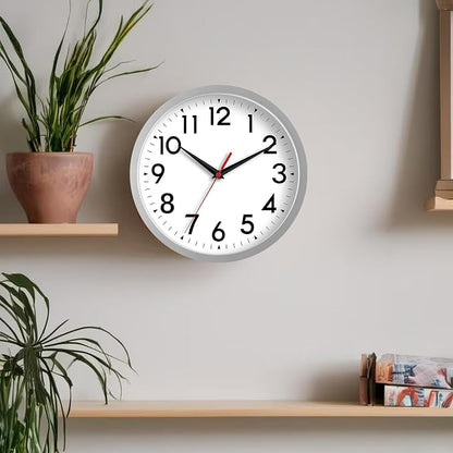 DAXSMY 14 Inch Wall Clock Large Battery Operated Big Silent Non Ticking Analog Decorative for Living Room Office Kitchen Outdoor Classroom Bedroom Bathroom School Home(Silver)