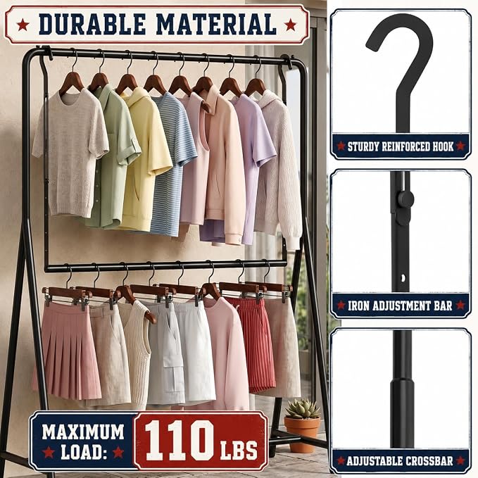OPKING Hanging Closet Rod Extenders Adjustable Width & Height Space-Saving, 1Pack Black