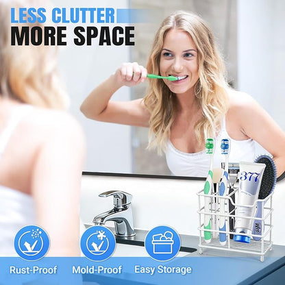 Toothbrush Holders for Bathrooms, Stainless Steel Toothbrush Holder for Kids and Adults, Electric Toothbrush and Toothpaste Holder, Rustproof Bathroom Accessories Organizer, White Small
