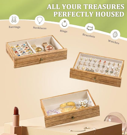 Jewelry Box Organizer, Rustic Wooden Jewelry Boxes for Women Girls, Large Storage Earring Holder Organizer Display for Earrings Necklaces Rings Bracelets, Jewelry Case as Gifts for Her