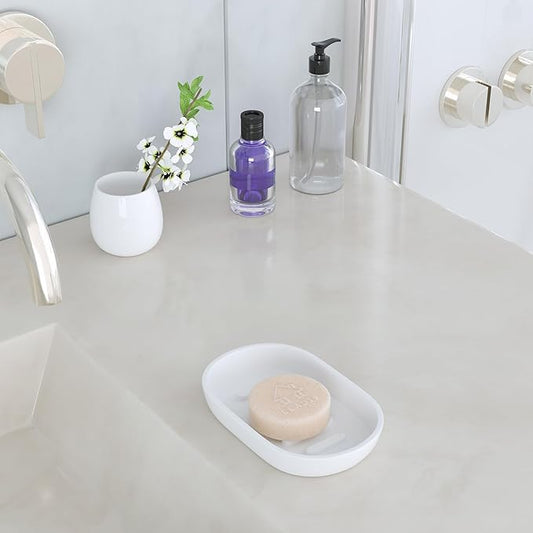 Bathroom Soap Dishes, Not Plastic！White Soap Dishes for Bar Soap, Bamboo Soap Dishes Holder for Bathroom Shower, Bathroom Sink Soap Dish (White)