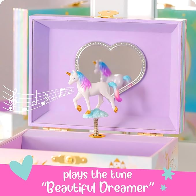 Giggle & Honey Musical Unicorn Jewelry Box for Girls - Kids Music Box, Unicorn Birthday Gifts for Little Girls, Jewelry Boxes, 6.8 x 5.3 x 6 in - Ages 3-10
