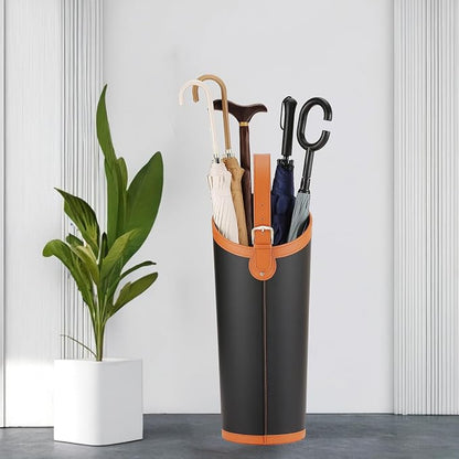 Faux Leather Large Umbrella Holder Entryway，Modern Black Umbrella Rack Stand Indoor