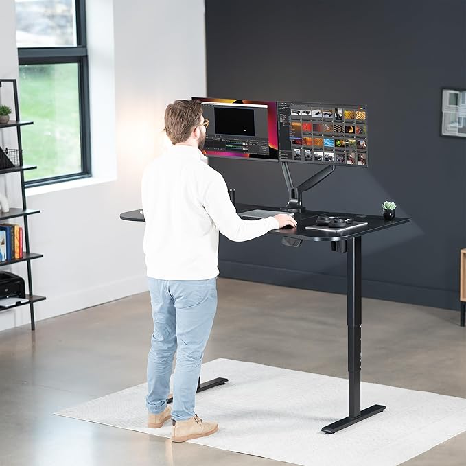 VIVO Electric 63 x 32 in Standing Desk, Touch Screen Adjustment, 220 lb Frame Support, 2E Series, Black Carbon Fiber Top Black Frame, DESK-KIT-2EBR