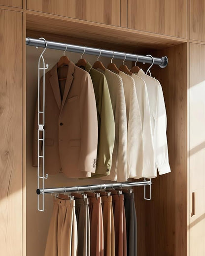 Supforce Hanging Closet Rod Stainless Steel, 2 Pack Adjustable Height & Width Closet Rod Extender, Space-Saving Closet Hanging Storage Organizer，Load up to 88LB