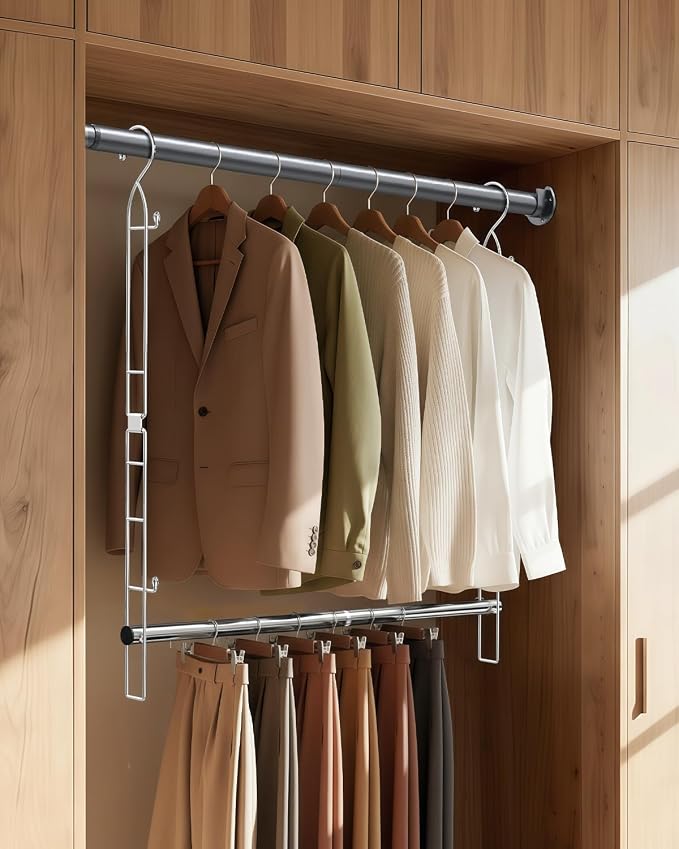 Supforce Hanging Closet Rod Stainless Steel, 1 Pack Adjustable Height & Width Closet Rod Extender, Space-Saving Closet Hanging Storage Organizer，Load up to 88LB