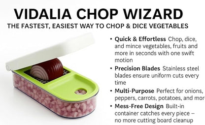 Vidalia Chop Wizard Vegetable Chopper – Original As Seen On TV Food Dicer with 2 Stainless Steel Blades, Large 2-Cup Container, Cleaning Tool, Dishwasher Safe Onion & Vegetable and Fruit Cutter