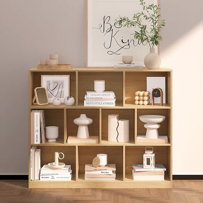 10 Cube Bookshelf with Base,Wooden Cube Storage Organizer,Open Shelf Bookcase for Bedroom, Living Room, Office, Study Room