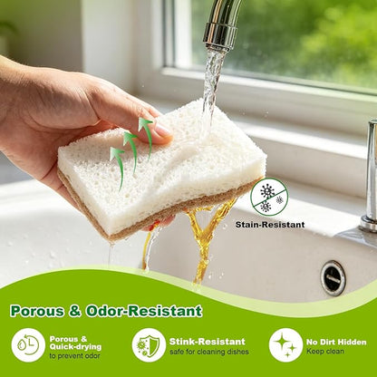 HOMEXCEL Sponges Kitchen, 24 Packs Non-Scratch Natural Sponge for Dishes Cookware, Biodegradable Cellulose Scrub Sponges for Dishwashing Cleaning Household Bathroom