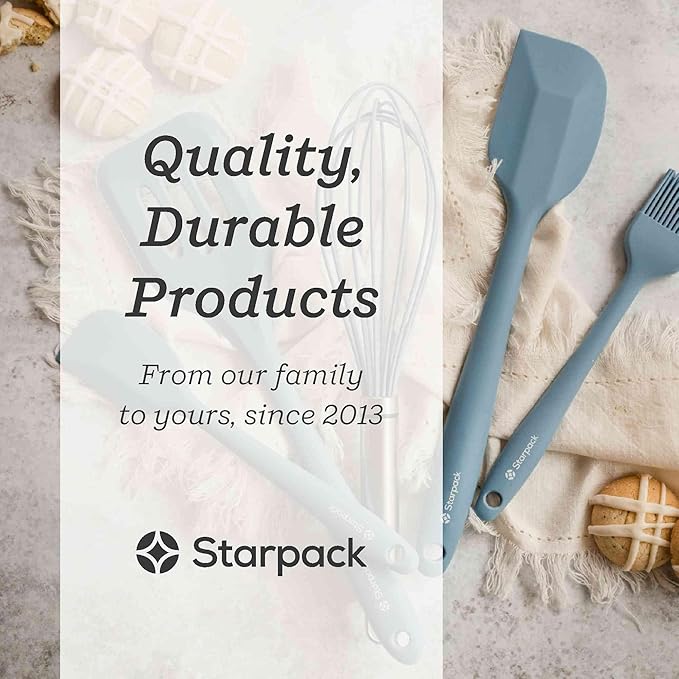 Starpack 'Flip & Whip' Premium Silicone Baking Utensils Set (5 Pcs) - 10" Blue Cooking Utensils with Large and Small Spatulas, Whisk and Basting Brush - Heat Resistant to 600°F - Baking Tool Set