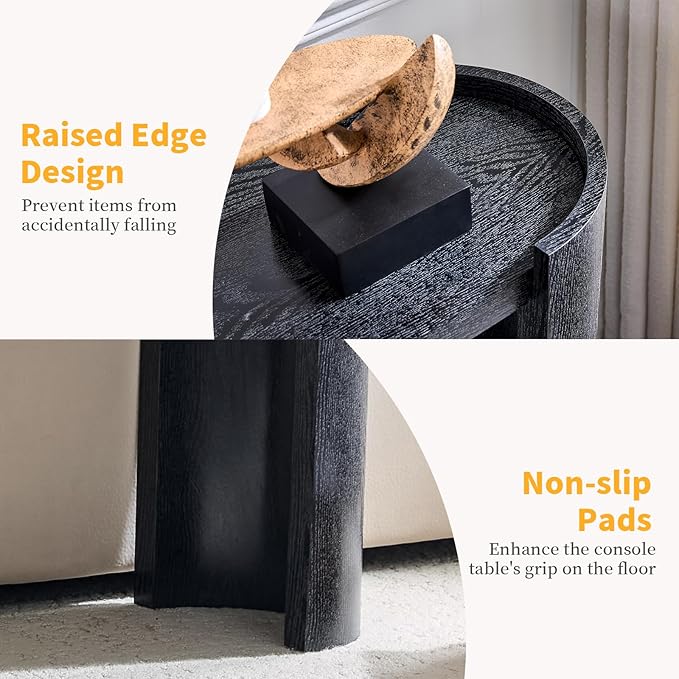 53" Console Table for Entryway, Narrow Sofa Entrance Table with Faux Mars Marble Pattern, Modern Sofa Tables with Round Raised Edge Design for Living Room, Hallway, Foyer, Home Office, Black