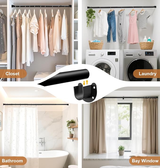 Closet Rods for Hanging Clothes, 16 to 60 Inch Stepless Adjustable Closet Rod, Heavy Duty 1.3 Inch Closet Hanging Rod for Closet Wardrobes Laundry RV, 1 Packs