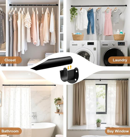 Closet Rods for Hanging Clothes, 16 to 88 Inch Stepless Adjustable Closet Rod, Heavy Duty 1.3 Inch Closet Hanging Rod for Closet Wardrobes Laundry, 1 Pack