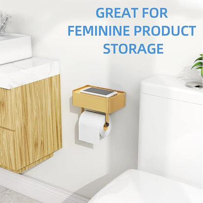 JUYSON Toilet Paper Holder with Shelf, Flushable Wipes Dispenser Fits for Bathroom Wipe Storage, Keep Your Wipes Hidden Out of Sight - SUS304 Stainless Steel Wall Mount Organizer (Color Gold)