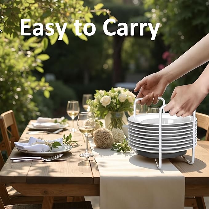 Dish Rack for Kitchen Countertop Organizer - Bamboo Plate Organizer for Cabinet Space Saver, Adjustable Stainless Steel 304 Plate and Bowl Holder with Portable Handle for Drawer Cupboard Shelf RV
