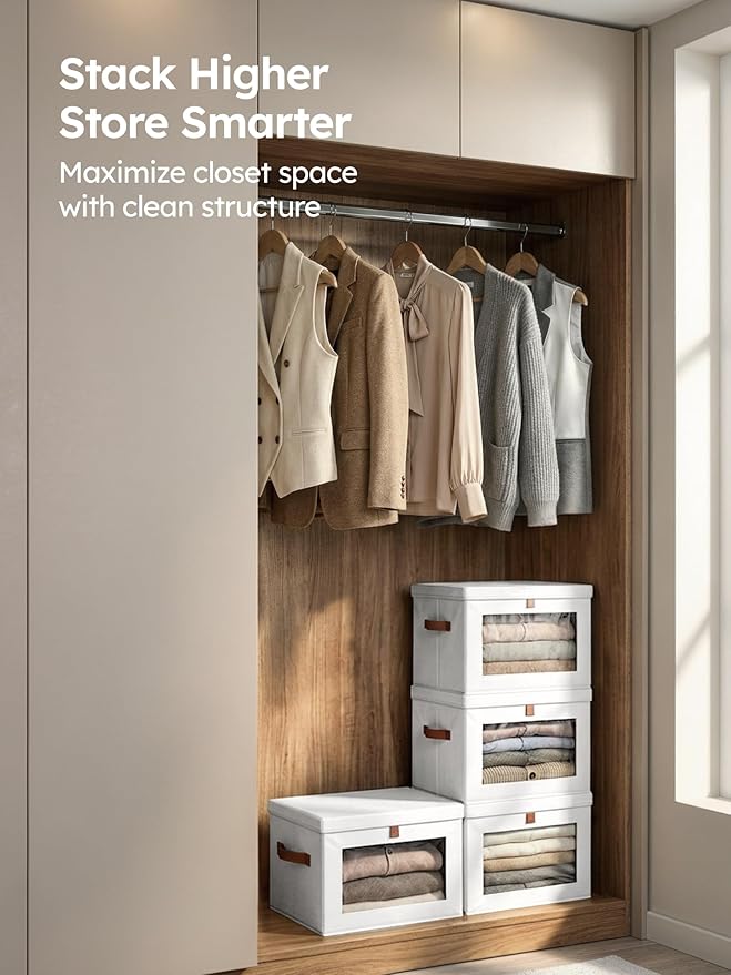 Homsorout Medium Fabric Storage Bins - Closet Shelf Organizer with Open Window, 6 Pack Closet Baskets for Shelves, Stackable Decorative Boxes for Home, Dorm, White, 13.7" x 9.8” x 9.8"