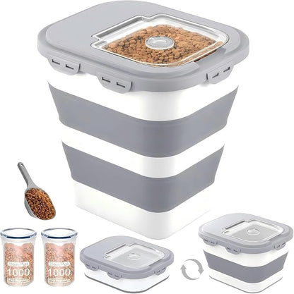 40 Lbs Dog Food Storage Container with Wheels, Collapsible Pet Food Storage Container with Clear Window, 2 Measuring Cups and Scoop, BPA Free Cat Food Container for Rice, Flour, Grain, Bird Seed