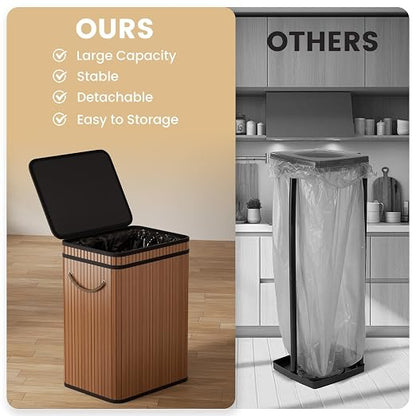 Mihoho 80 Liter/21 Gallon Large Trash Can with Lid, Garbage Bin Wastebasket Made of Bamboo, Outdoor Garbage Can/Waste/Basket Bin for Home, Office, Bathroom, Kitchen 24" HX15.8 WX11.8 D (Brown K)