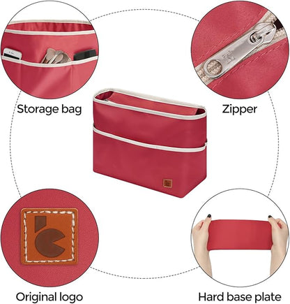 SDANG Purse Organizer Insert with Zipper – Pink Handbag & Tote Bag Organizer | Bag-in-Bag Insert with Pockets for Purses, Totes & Travel(Red,Mini 21)