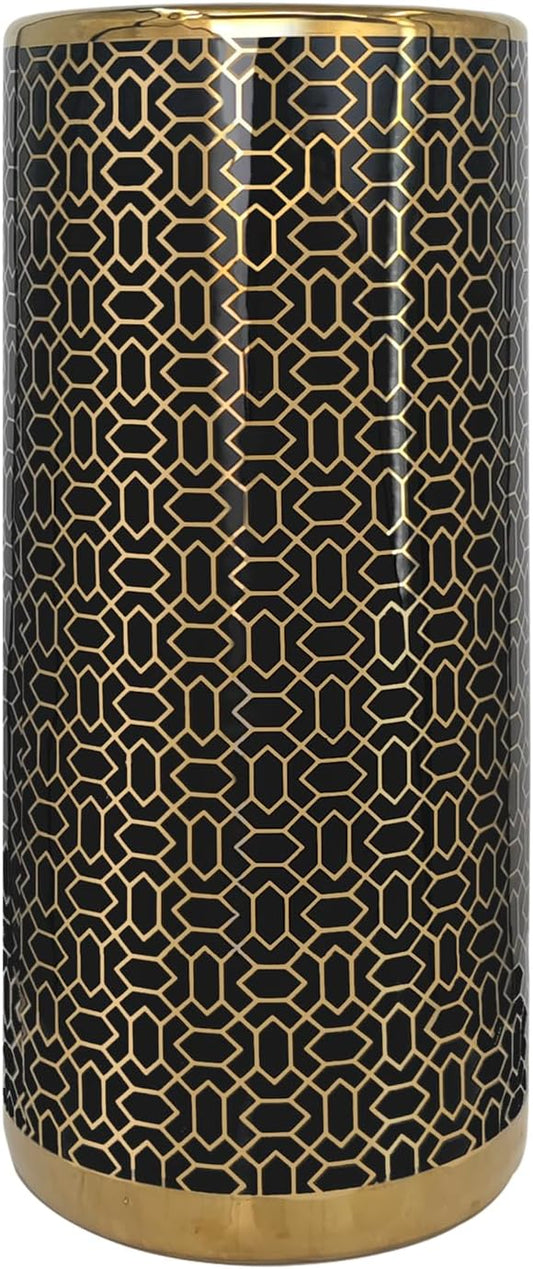 ZOEJADE Minimalist Luxury Ceramic Umbrella Stand Umbrella Holder Vase for Umbrella Canes Walking Sticks Entryway Indoor 18" High Black Gold