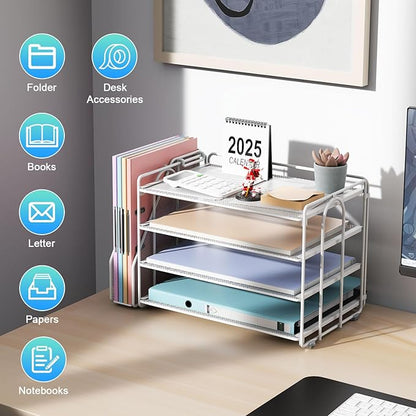 gianotter 4-Tier Paper Organizer With Magazine Holder, Desk Organizers and Accessories, Desk Accessories & Workspace Organizers, File Organizer for Office Supplies Storag (White, 4-Tier)