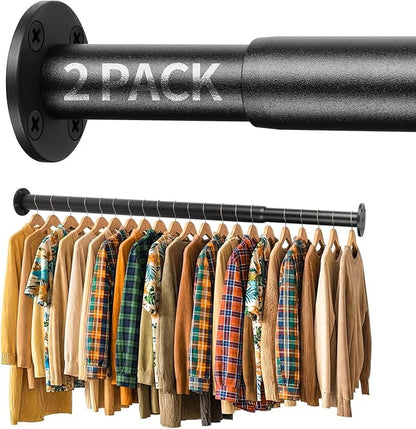BaiNong Closet Rods for Hanging Clothes 17 to 56 in Adjustable Closet Hanging Rod Heavy Duty Metal Clothes Hanging Rod for Closet Laundry Bathroom RV (Black(2PACK), 17-56IN)