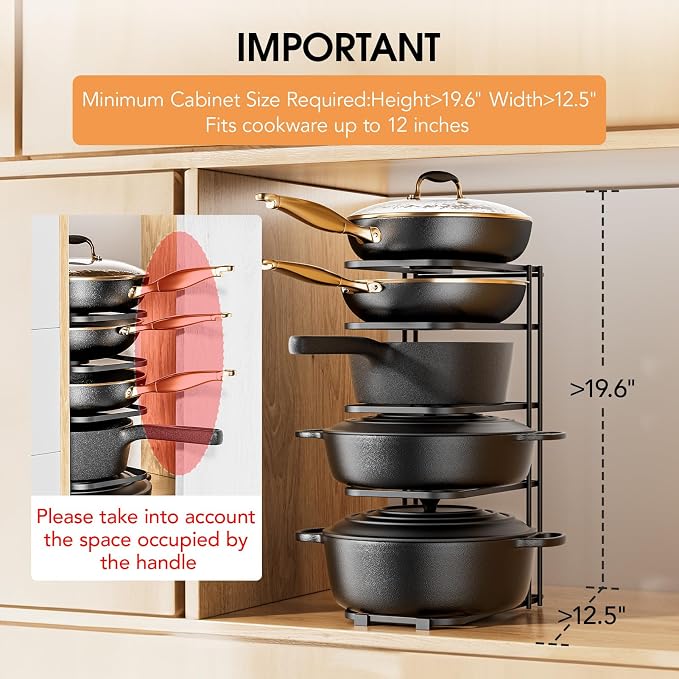ORDORA Pots and Pans Organizer Rack under Cabinet 16.59" Tall, 5-Tier Pan Organizers inside Cabinet, Space Saving Kitchen Storage Pot Rack for Baking Pan Cast Iron Skillets Cookware - No Assembly