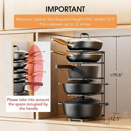 ORDORA Pots and Pans Organizer Rack under Cabinet 16.59" Tall, 5-Tier Pan Organizers inside Cabinet, Space Saving Kitchen Storage Pot Rack for Baking Pan Cast Iron Skillets Cookware - No Assembly
