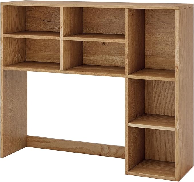 Desk Hutch, Desktop Shelf with 7 Shelves, Desk Bookshelf w/Anti-Toppling Devices, Wood Table Top Bookshelf Organizer, Small Desk Shelf for Study, Office, Dorm (Natural, 7 Shelves)