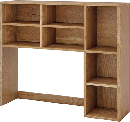 Desk Hutch, Desktop Shelf with 7 Shelves, Desk Bookshelf w/Anti-Toppling Devices, Wood Table Top Bookshelf Organizer, Small Desk Shelf for Study, Office, Dorm (Natural, 7 Shelves)